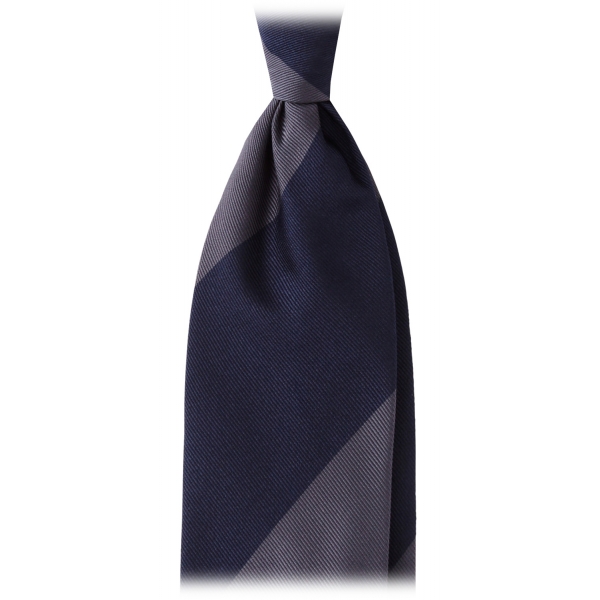 Viola Milano - Block Stripe Handrolled Woven Silk Jacquard Tie - Navy/Sea - Handmade in Italy - Luxury Exclusive Collection
