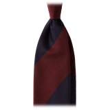 Viola Milano - Block Stripe Handrolled Woven Silk Jacquard Tie - Navy/Wine - Handmade in Italy - Luxury Exclusive Collection