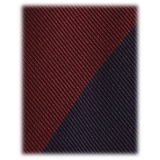 Viola Milano - Block Stripe Handrolled Woven Silk Jacquard Tie - Navy/Wine - Handmade in Italy - Luxury Exclusive Collection