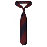 Viola Milano - Block Stripe Handrolled Woven Silk Jacquard Tie - Navy/Wine - Handmade in Italy - Luxury Exclusive Collection