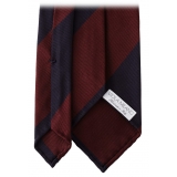 Viola Milano - Block Stripe Handrolled Woven Silk Jacquard Tie - Navy/Wine - Handmade in Italy - Luxury Exclusive Collection