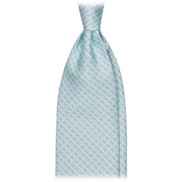Viola Milano - Chain Circle Handprinted Selftipped Silk Tie - Menthol/White - Handmade in Italy - Luxury Exclusive Collection