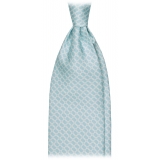 Viola Milano - Chain Circle Handprinted Selftipped Silk Tie - Menthol/White - Handmade in Italy - Luxury Exclusive Collection