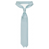 Viola Milano - Chain Circle Handprinted Selftipped Silk Tie - Menthol/White - Handmade in Italy - Luxury Exclusive Collection