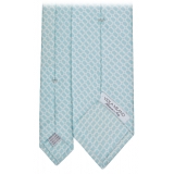 Viola Milano - Chain Circle Handprinted Selftipped Silk Tie - Menthol/White - Handmade in Italy - Luxury Exclusive Collection