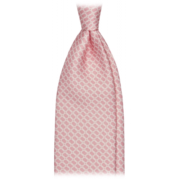 Viola Milano - Chain Circle Handprinted Selftipped Silk Tie - Pink/White - Handmade in Italy - Luxury Exclusive Collection