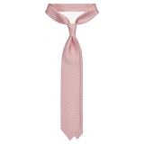Viola Milano - Chain Circle Handprinted Selftipped Silk Tie - Pink/White - Handmade in Italy - Luxury Exclusive Collection
