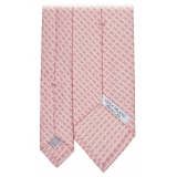 Viola Milano - Chain Circle Handprinted Selftipped Silk Tie - Pink/White - Handmade in Italy - Luxury Exclusive Collection