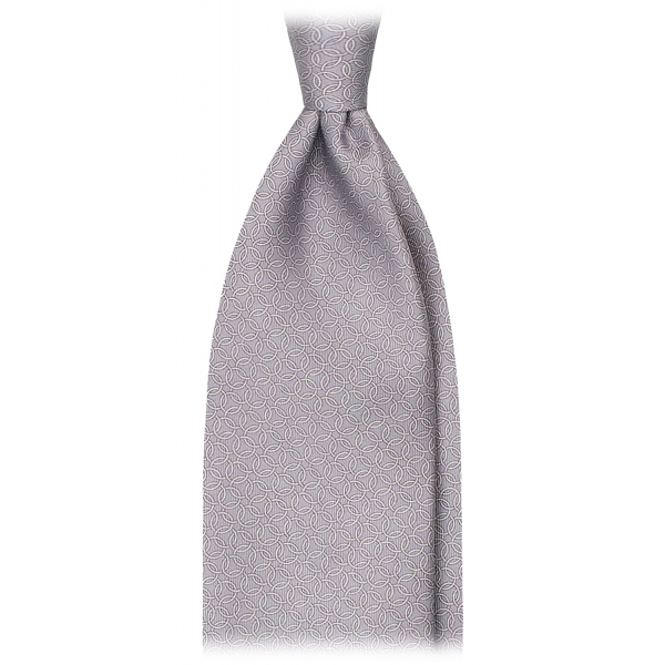 Viola Milano - Chain Circle Selftipped Italian Silk Tie - Grey - Handmade in Italy - Luxury Exclusive Collection