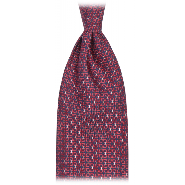 Viola Milano - Chain Lock Selftipped Italian Silk Tie - Navy/Wine - Handmade in Italy - Luxury Exclusive Collection