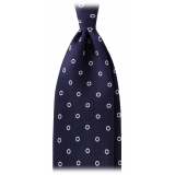 Viola Milano - Circle Printed Selftipped Italian Silk Tie - Navy/White - Handmade in Italy - Luxury Exclusive Collection