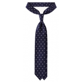 Viola Milano - Circle Printed Selftipped Italian Silk Tie - Navy/White - Handmade in Italy - Luxury Exclusive Collection