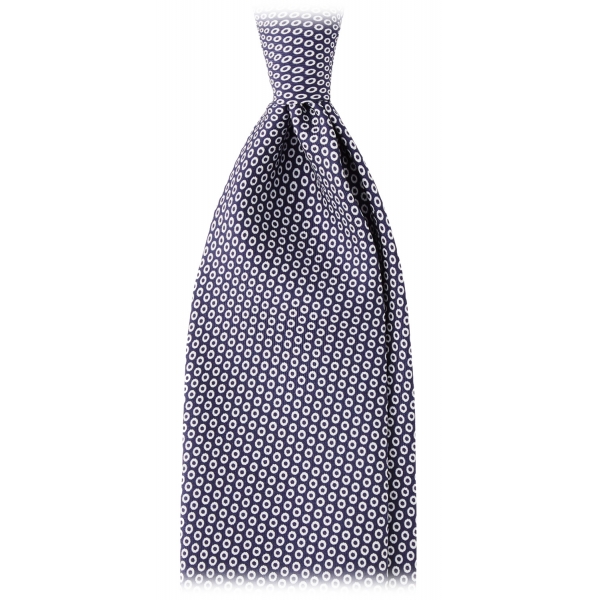 Viola Milano - Classic Circle Selftipped Italian Silk Tie - Navy/White - Handmade in Italy - Luxury Exclusive Collection