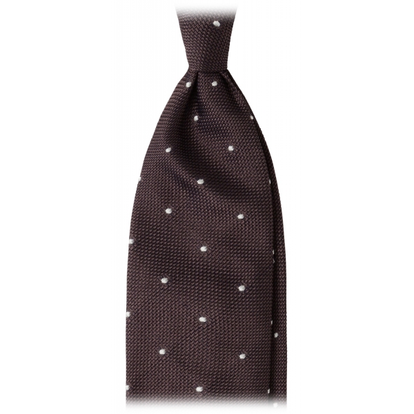 Viola Milano - Classic Polka Dot 3-Fold Grenadine Tie - Brown/White - Handmade in Italy - Luxury Exclusive Collection