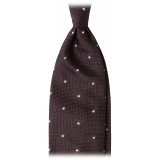 Viola Milano - Classic Polka Dot 3-Fold Grenadine Tie - Brown/White - Handmade in Italy - Luxury Exclusive Collection