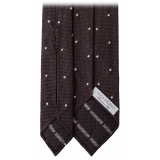 Viola Milano - Classic Polka Dot 3-Fold Grenadine Tie - Brown/White - Handmade in Italy - Luxury Exclusive Collection