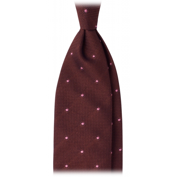 Viola Milano - Classic Polka Dot 3-Fold Grenadine Tie - Burgundy/Pink - Handmade in Italy - Luxury Exclusive Collection