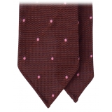 Viola Milano - Classic Polka Dot 3-Fold Grenadine Tie - Burgundy/Pink - Handmade in Italy - Luxury Exclusive Collection