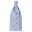 Viola Milano - Classic Polka Dot 3-Fold Grenadine Tie - Light Blue/Brown - Handmade in Italy - Luxury Exclusive Collection