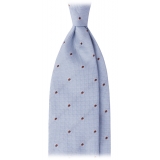 Viola Milano - Classic Polka Dot 3-Fold Grenadine Tie - Light Blue/Brown - Handmade in Italy - Luxury Exclusive Collection