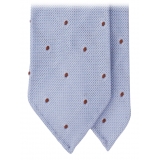 Viola Milano - Classic Polka Dot 3-Fold Grenadine Tie - Light Blue/Brown - Handmade in Italy - Luxury Exclusive Collection