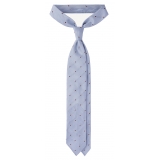 Viola Milano - Classic Polka Dot 3-Fold Grenadine Tie - Light Blue/Brown - Handmade in Italy - Luxury Exclusive Collection