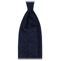 Viola Milano - Classic Polka Dot 3-Fold Grenadine Tie - Navy/Brown - Handmade in Italy - Luxury Exclusive Collection