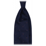 Viola Milano - Classic Polka Dot 3-Fold Grenadine Tie - Navy/Brown - Handmade in Italy - Luxury Exclusive Collection