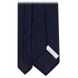 Viola Milano - Classic Polka Dot 3-Fold Grenadine Tie - Navy/Brown - Handmade in Italy - Luxury Exclusive Collection