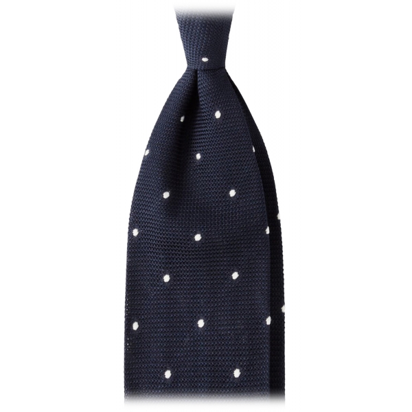 Viola Milano - Classic Polka Dot 3-Fold Grenadine Tie - Navy/White - Handmade in Italy - Luxury Exclusive Collection