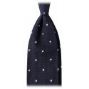 Viola Milano - Cravatta Classica Granatina a 3 Pieghe a Pois - Navy/Bianco - Handmade in Italy - Luxury Exclusive Collection