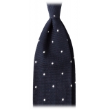 Viola Milano - Classic Polka Dot 3-Fold Grenadine Tie - Navy/White - Handmade in Italy - Luxury Exclusive Collection