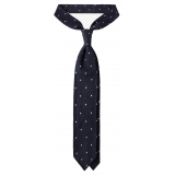 Viola Milano - Classic Polka Dot 3-Fold Grenadine Tie - Navy/White - Handmade in Italy - Luxury Exclusive Collection