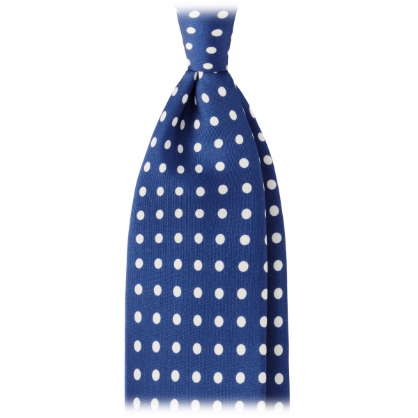Viola Milano - Classic Polka Dot Selftipped Silk Tie - Blue/White - Handmade in Italy - Luxury Exclusive Collection