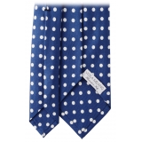 Viola Milano - Classic Polka Dot Selftipped Silk Tie - Blue/White - Handmade in Italy - Luxury Exclusive Collection