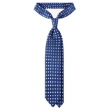 Viola Milano - Classic Polka Dot Selftipped Silk Tie - Blue/White - Handmade in Italy - Luxury Exclusive Collection