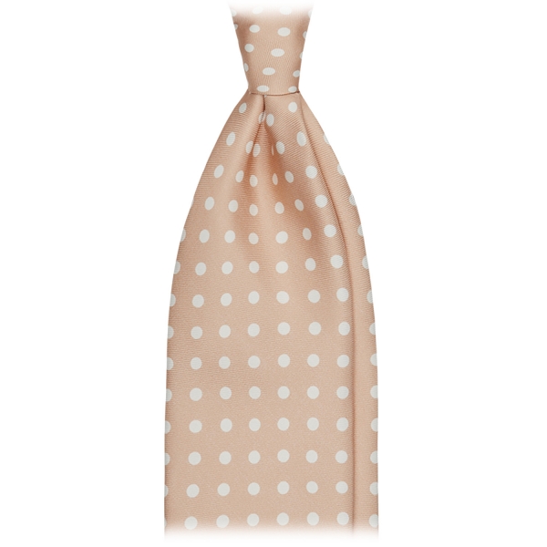 Viola Milano - Classic Polka Dot Selftipped Silk Tie - Sand - Handmade in Italy - Luxury Exclusive Collection