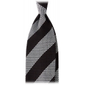 Viola Milano - Classic Stripe 3-Fold Grenadine Tie - Brown/White - Handmade in Italy - Luxury Exclusive Collection