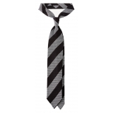 Viola Milano - Classic Stripe 3-Fold Grenadine Tie - Brown/White - Handmade in Italy - Luxury Exclusive Collection