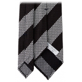 Viola Milano - Classic Stripe 3-Fold Grenadine Tie - Brown/White - Handmade in Italy - Luxury Exclusive Collection