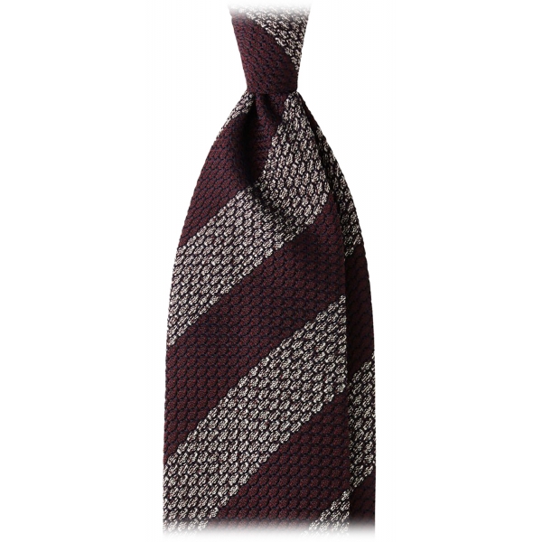 Viola Milano - Classic Stripe 3-Fold Grenadine Tie - Burgundy/White - Handmade in Italy - Luxury Exclusive Collection