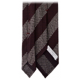 Viola Milano - Classic Stripe 3-Fold Grenadine Tie - Burgundy/White - Handmade in Italy - Luxury Exclusive Collection