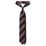 Viola Milano - Classic Stripe 3-Fold Grenadine Tie - Burgundy/White - Handmade in Italy - Luxury Exclusive Collection