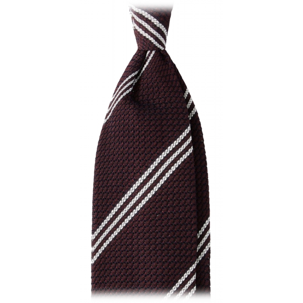 Viola Milano - Multi Stripe 3-Fold Grenadine Tie - Burgundy/White - Handmade in Italy - Luxury Exclusive Collection