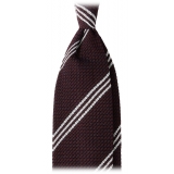 Viola Milano - Multi Stripe 3-Fold Grenadine Tie - Burgundy/White - Handmade in Italy - Luxury Exclusive Collection