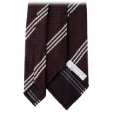 Viola Milano - Multi Stripe 3-Fold Grenadine Tie - Burgundy/White - Handmade in Italy - Luxury Exclusive Collection