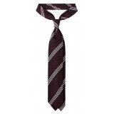 Viola Milano - Multi Stripe 3-Fold Grenadine Tie - Burgundy/White - Handmade in Italy - Luxury Exclusive Collection