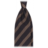 Viola Milano - Classic Stripe 3-Fold Grenadine Tie - Charcoal Navy/Taupe - Handmade in Italy - Luxury Exclusive Collection