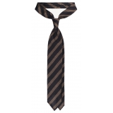 Viola Milano - Classic Stripe 3-Fold Grenadine Tie - Charcoal Navy/Taupe - Handmade in Italy - Luxury Exclusive Collection