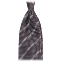 Viola Milano - Classic Stripe 3-Fold Grenadine Tie - Grey/White - Handmade in Italy - Luxury Exclusive Collection